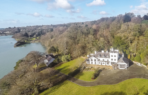 Craig Y Don aerial photography. Grade 2 listed house on Anglesey, North Wales.